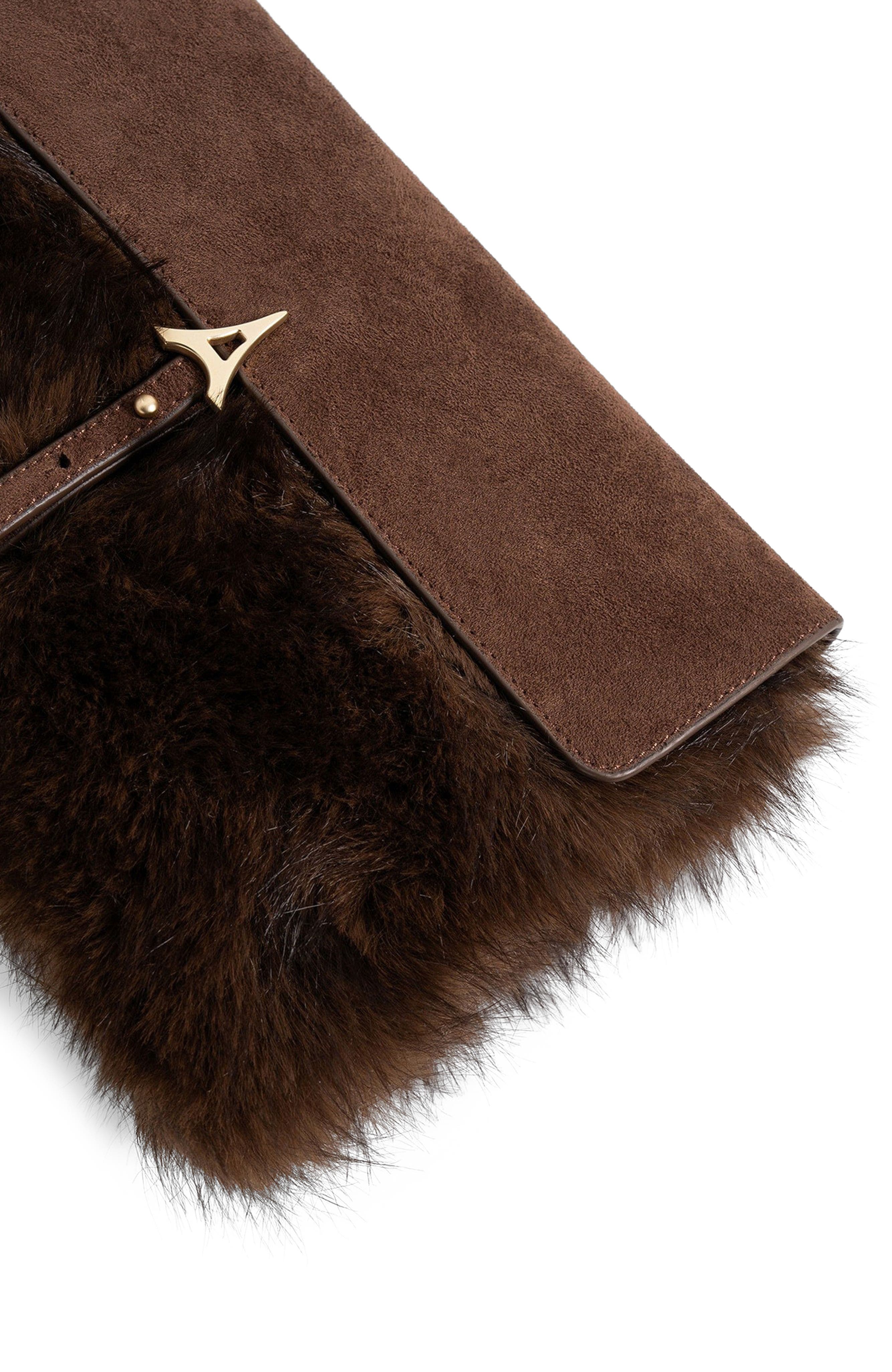 Aliya Fur & Suede Clutch Bag, Alternate, color, Brown