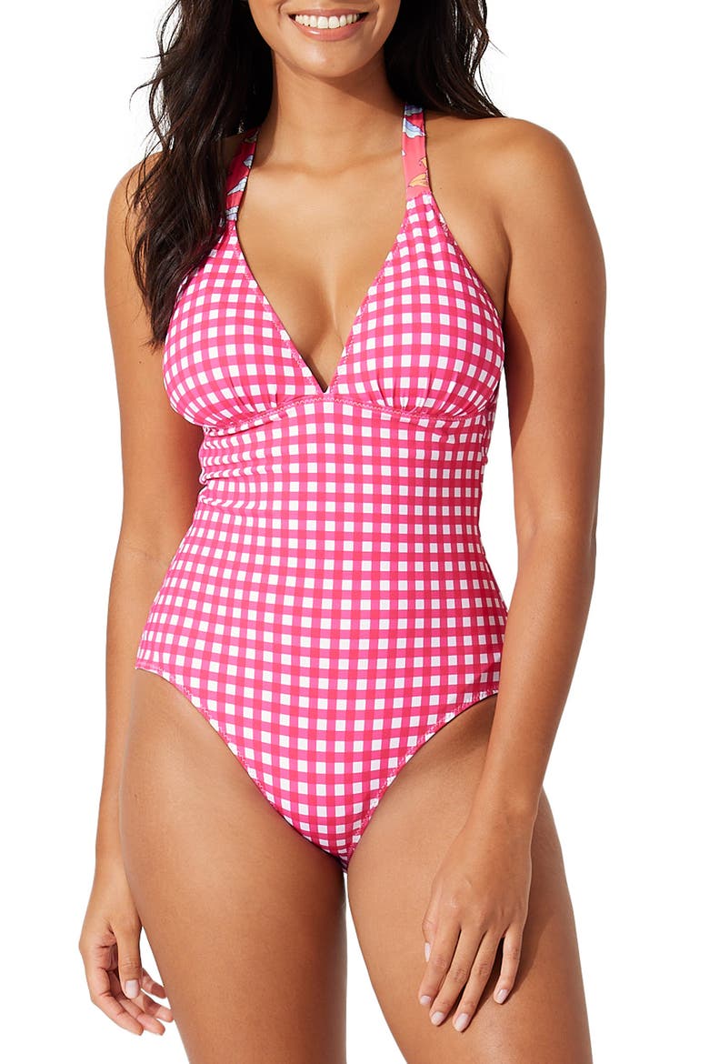 Summer Floral Reversible One-Piece Swimsuit, Alternate, color, CORAL COAST REV