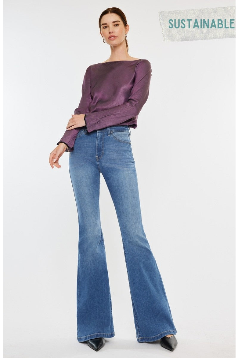 Roel High Rise Super Flare Stretch Jeans, Alternate, color, Medium Wash
