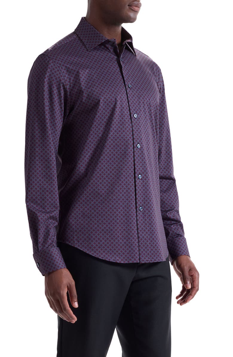 Bugatchi Jimmy OoohCotton<sup>®</sup> Geo Print Button-Up Shirt, Alternate, color, Amethyst