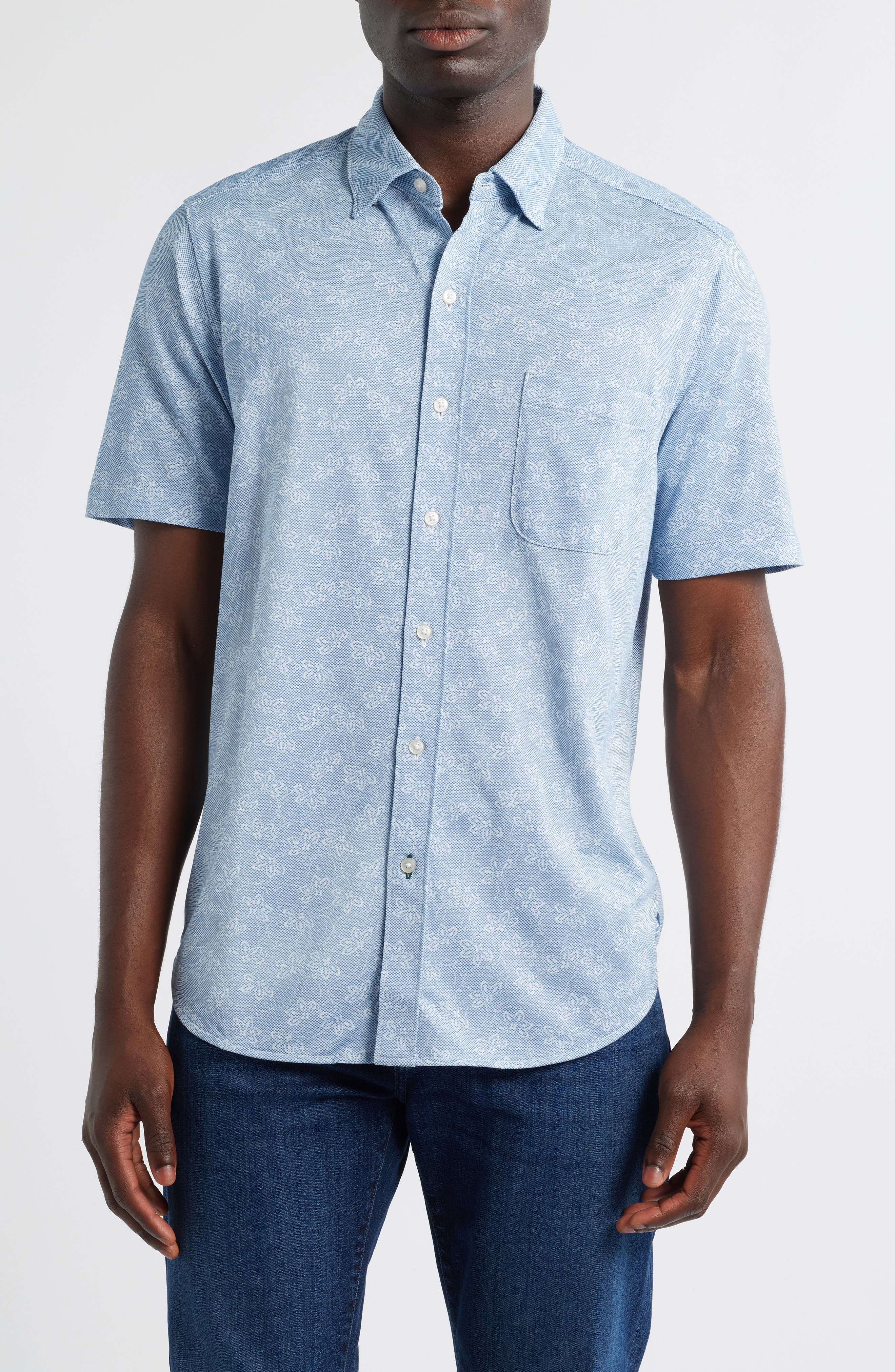 Tommy Bahama San Lucio Lotos Floral IslandZone® Short Sleeve Cotton Blend Button-Up Shirt