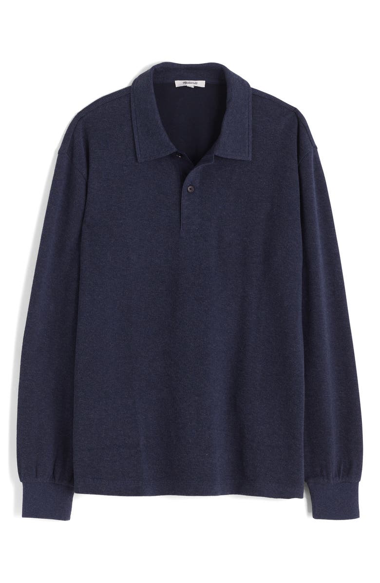 Madewell French Rib Long Sleeve Polo, Alternate, color, Heather Navy