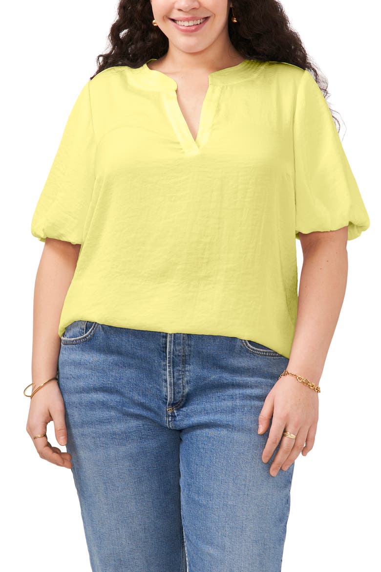 Puff Sleeve Split Neck Top, Main, color, BRIGHT LEMON