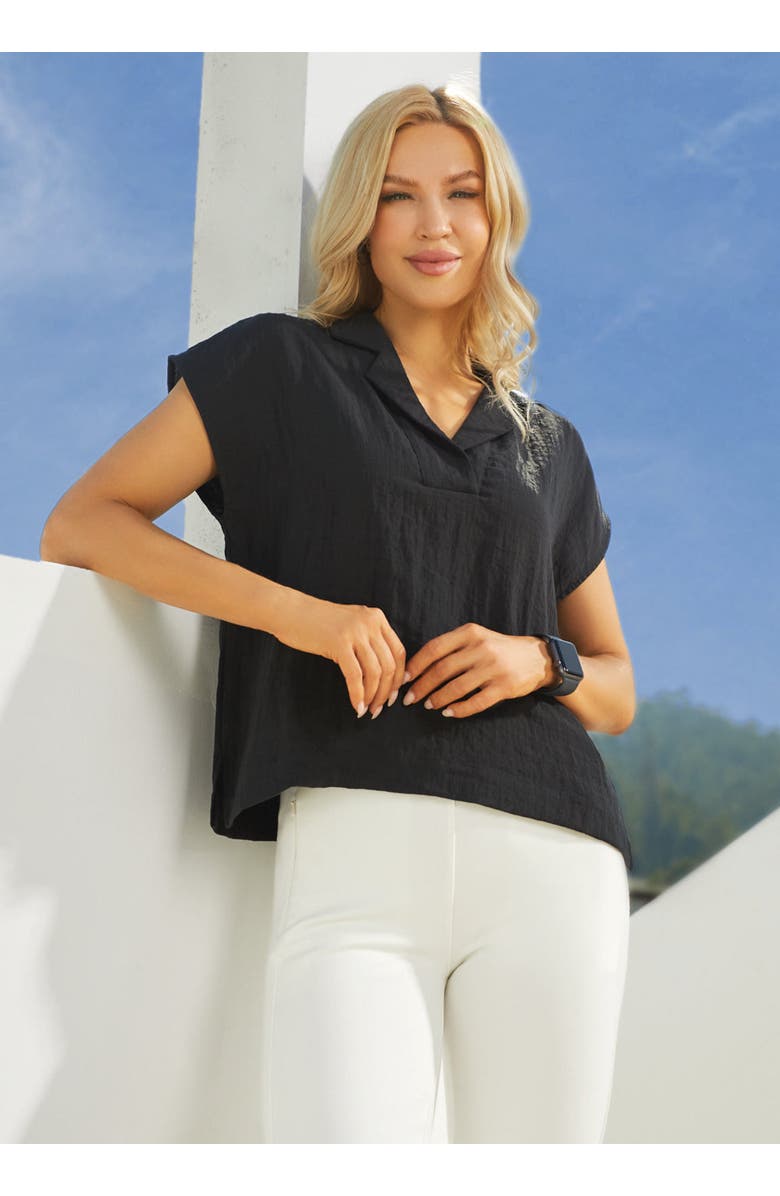 Betabrand Camp Shirt Linenette, Alternate, color, Black