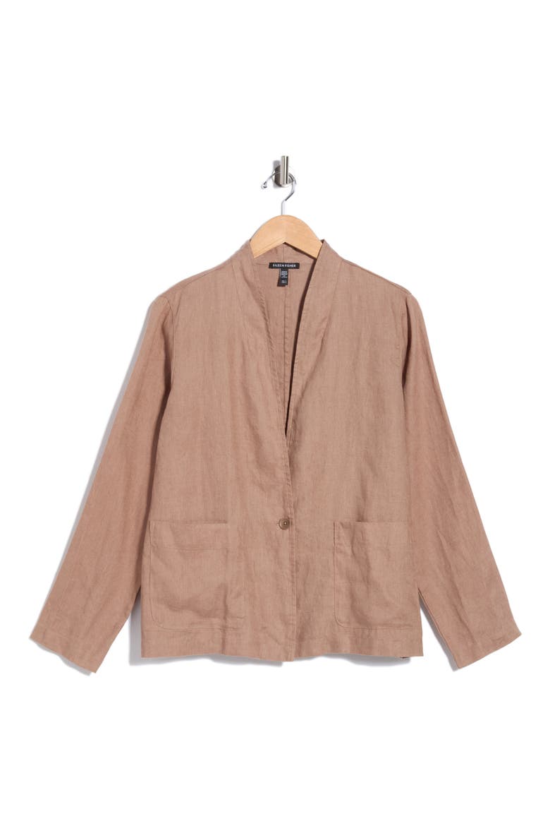 High Collar Organic Linen Jacket, Alternate, color, COCOA