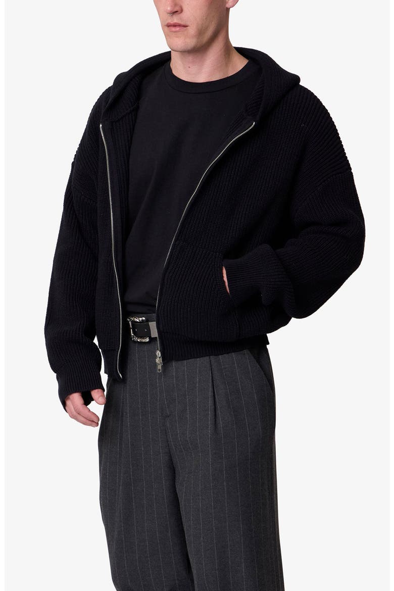 Hooded Zip Cardigan, Alternate, color, BLACK