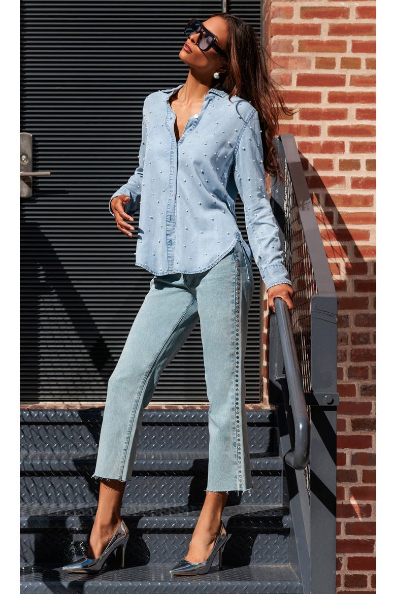 Marcello Pearl Denim Shirt, Alternate, color, Light Blue/Pearl