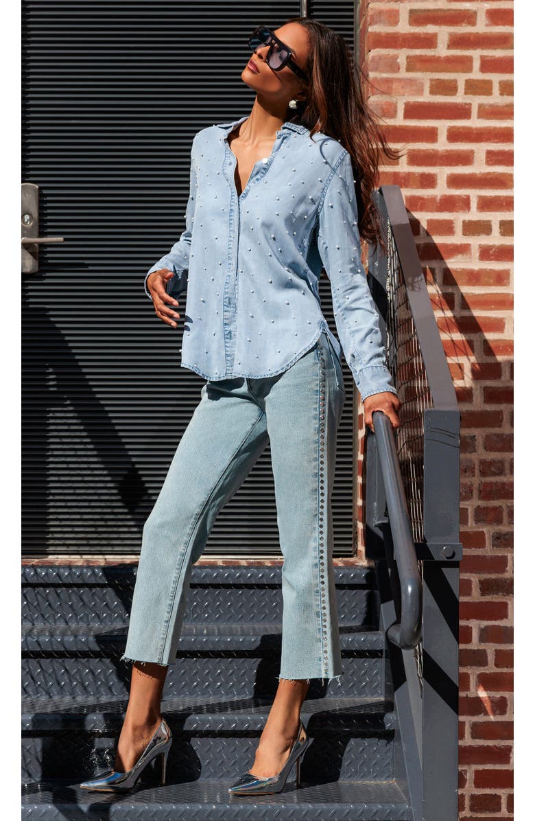 Generation Love Marcello Pearl Denim Shirt, Alternate, color, Light Blue/Pearl