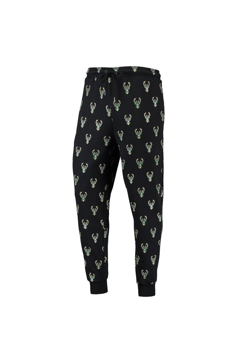 THE WILD COLLECTIVE Black Milwaukee Bucks Allover Logo Jogger Pants, Alternate, color, Black