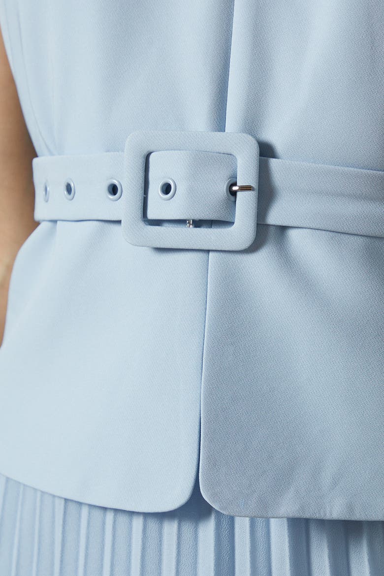 Petite Cross Over Pleated Midi Dress, Alternate, color, Light Blue