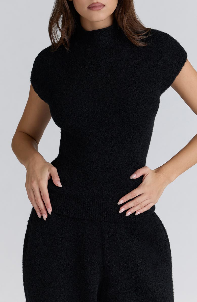 HOUSE OF CB Caia Mock Neck Cap Sleeve Bouclé Sweater, Alternate, color, Black