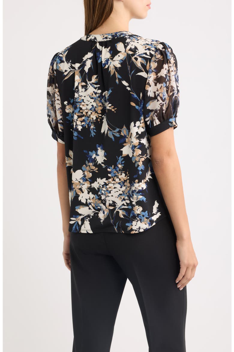 Floral Print Split Neck Top, Alternate, color, ANNE BLACK/ DUTCH BLUE MULTI