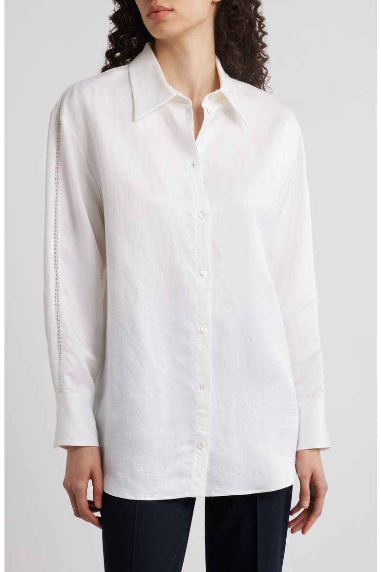 Belini Openwork Trim Button-Up Shirt, Main, color, WHT