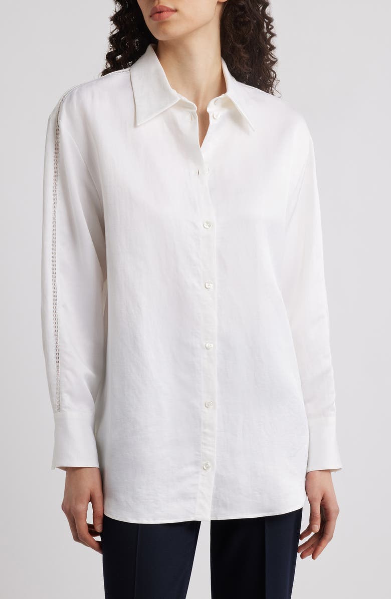 BOSS Belini Openwork Trim Button-Up Shirt, Main, color, White