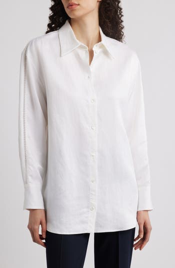 Hugo Boss Boss Belini Openwork Trim Button-up Shirt In White
