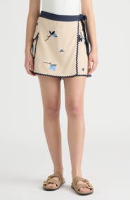 NVLT Floral Embroidered Rickrack Trim Wrap Skort