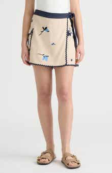 NVLT Floral Embroidered Rickrack Trim Wrap Skort