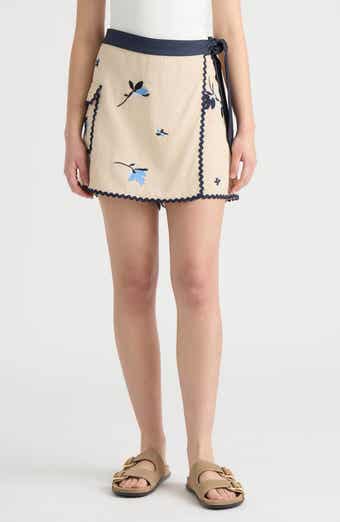 NVLT Floral Embroidered Rickrack Trim Wrap Skort