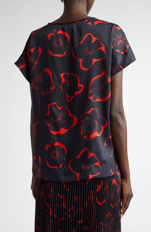 St John St. John Collection '50s Floral Print Bolo Tie Top In Midnight/geranium