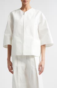 Jil Sander Darted Sleeve Cotton & Silk Poplin Zip Jacket