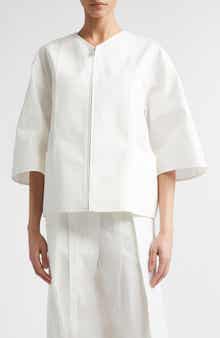 Darted Sleeve Cotton & Silk Poplin Zip Jacket