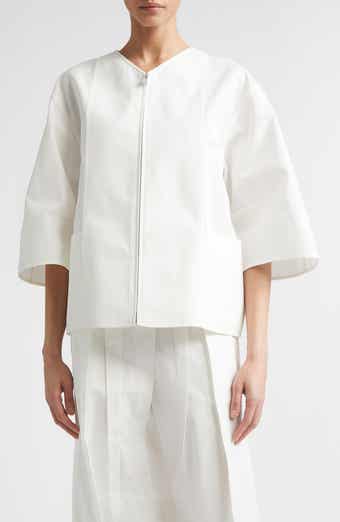 Darted Sleeve Cotton & Silk Poplin Zip Jacket