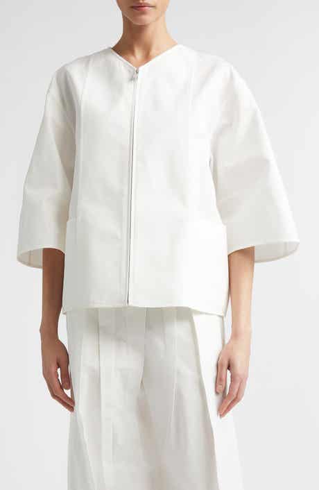 Darted Sleeve Cotton & Silk Poplin Zip Jacket