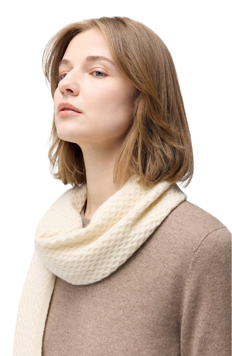 GOBI Mongolian Cashmere Textured Cashmere Scarf, Alternate, color, Off White