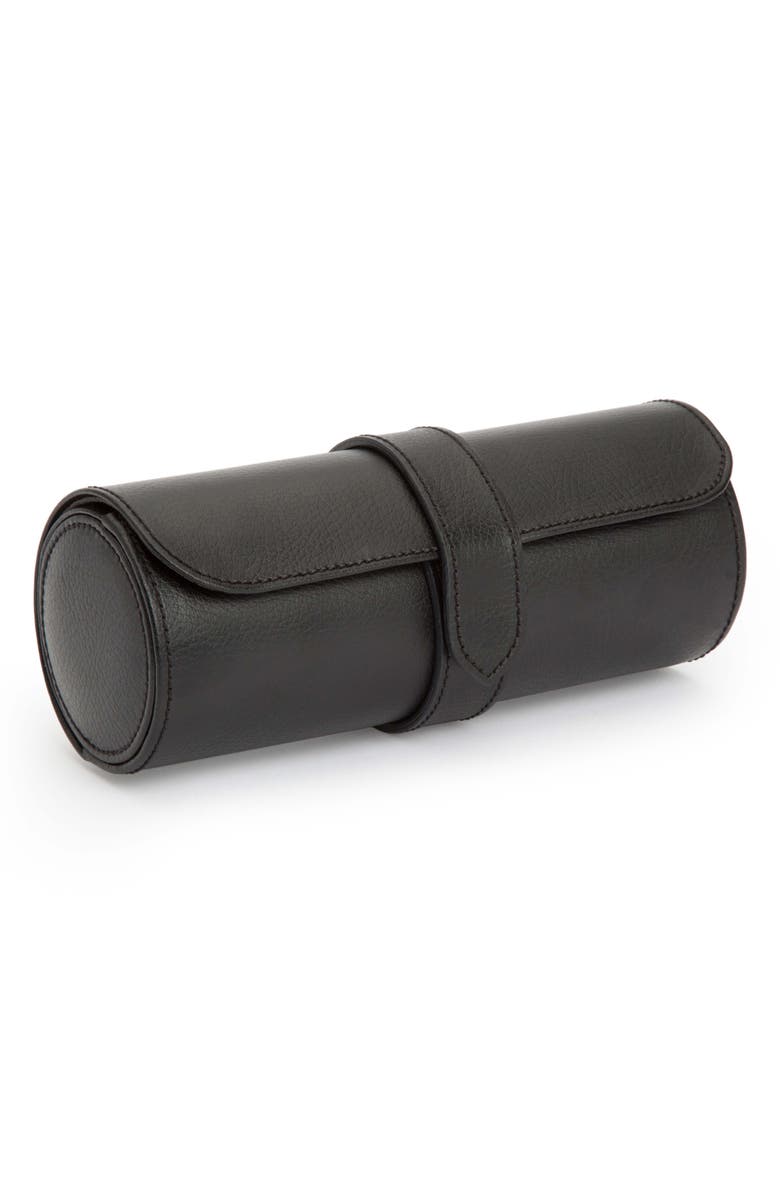 WOLF Black Leather Watch Roll, Alternate, color, 