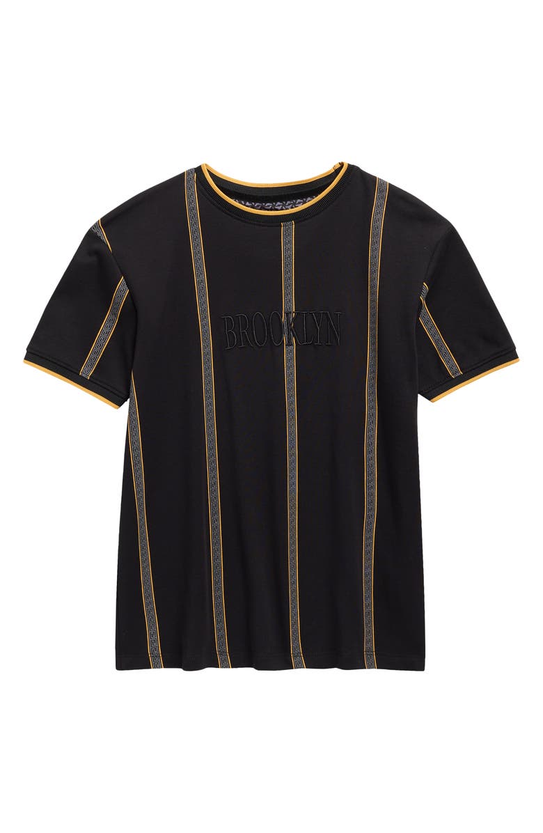 DENIM AND FLOWER Kids' Stripe Crewneck T-Shirt, Main, color, Black