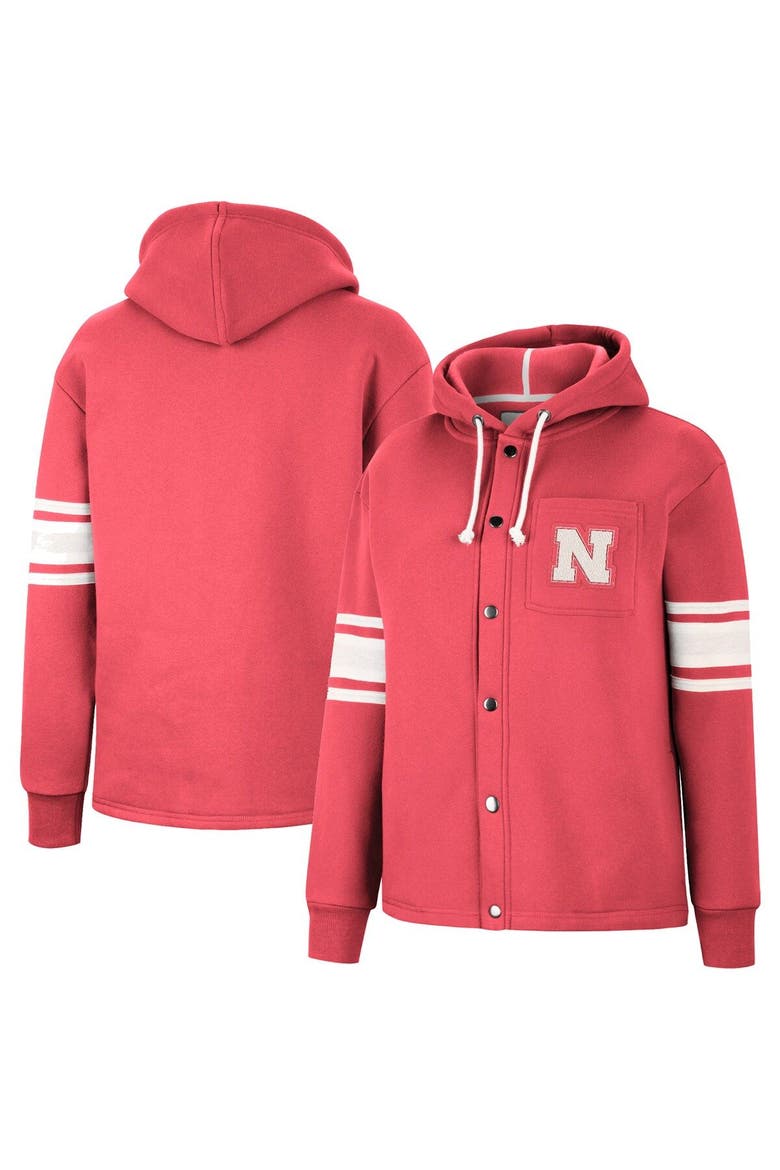 Women's Colosseum Scarlet Nebraska Huskers Mia Striped Full-Snap Hoodie Jacket, Main, color, Scarlet