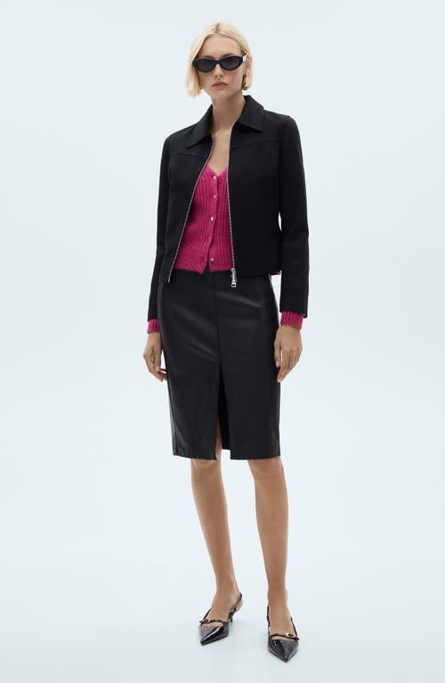 Mango Metallic Rib Cardigan In Fuchsia