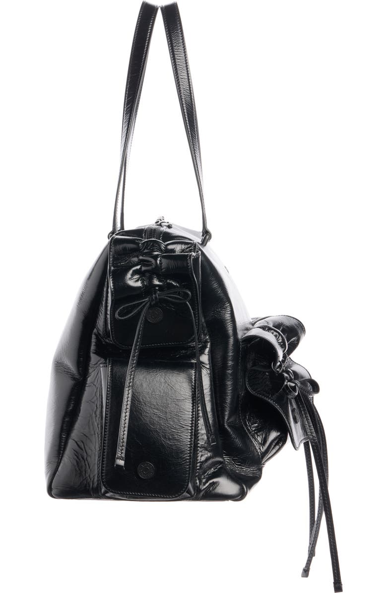 Acne Studios Multipocket Crinkled Leather Tote, Alternate, color, Black