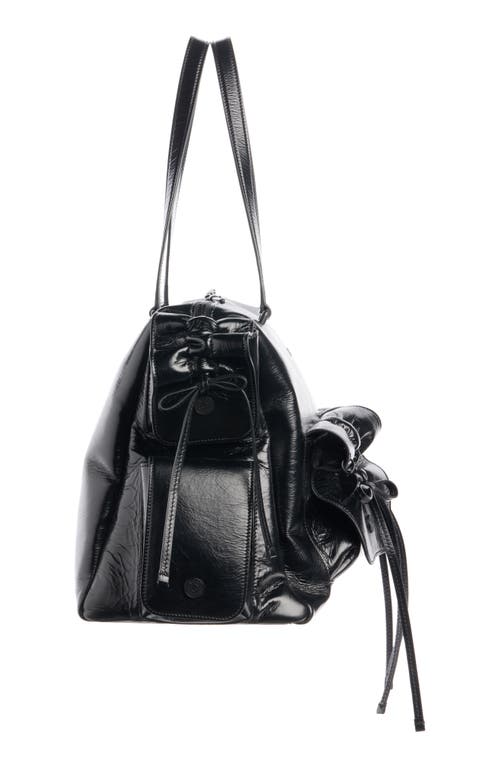 Acne Studios Multipocket Luxe Crinkle Leather Top Handle Bag In Black