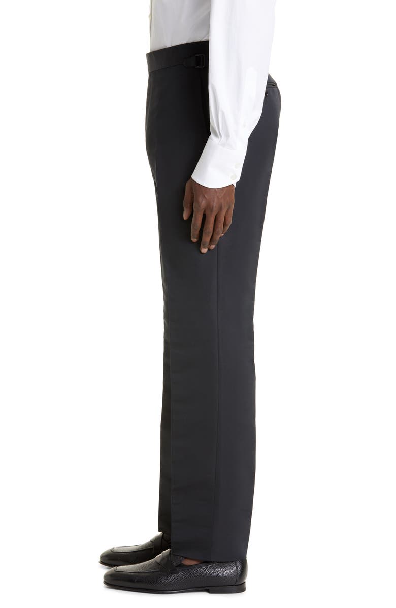 TOM FORD Shelton Cotton & Silk Poplin Tuxedo Pants, Alternate, color, Black