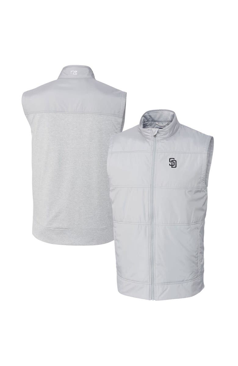 Cutter & Buck Men's Cutter & Buck  Gray San Diego Padres Stealth Hybrid Quilted Windbreaker Full-Zip Vest, Main, color, 