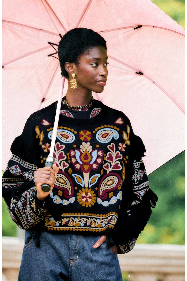 Love Paisley Cornelli Sweater, Alternate, color, BLACK