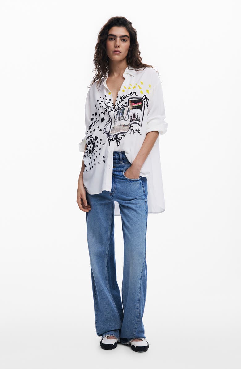 Desigual Print High-Low Shirt, Alternate, color, White