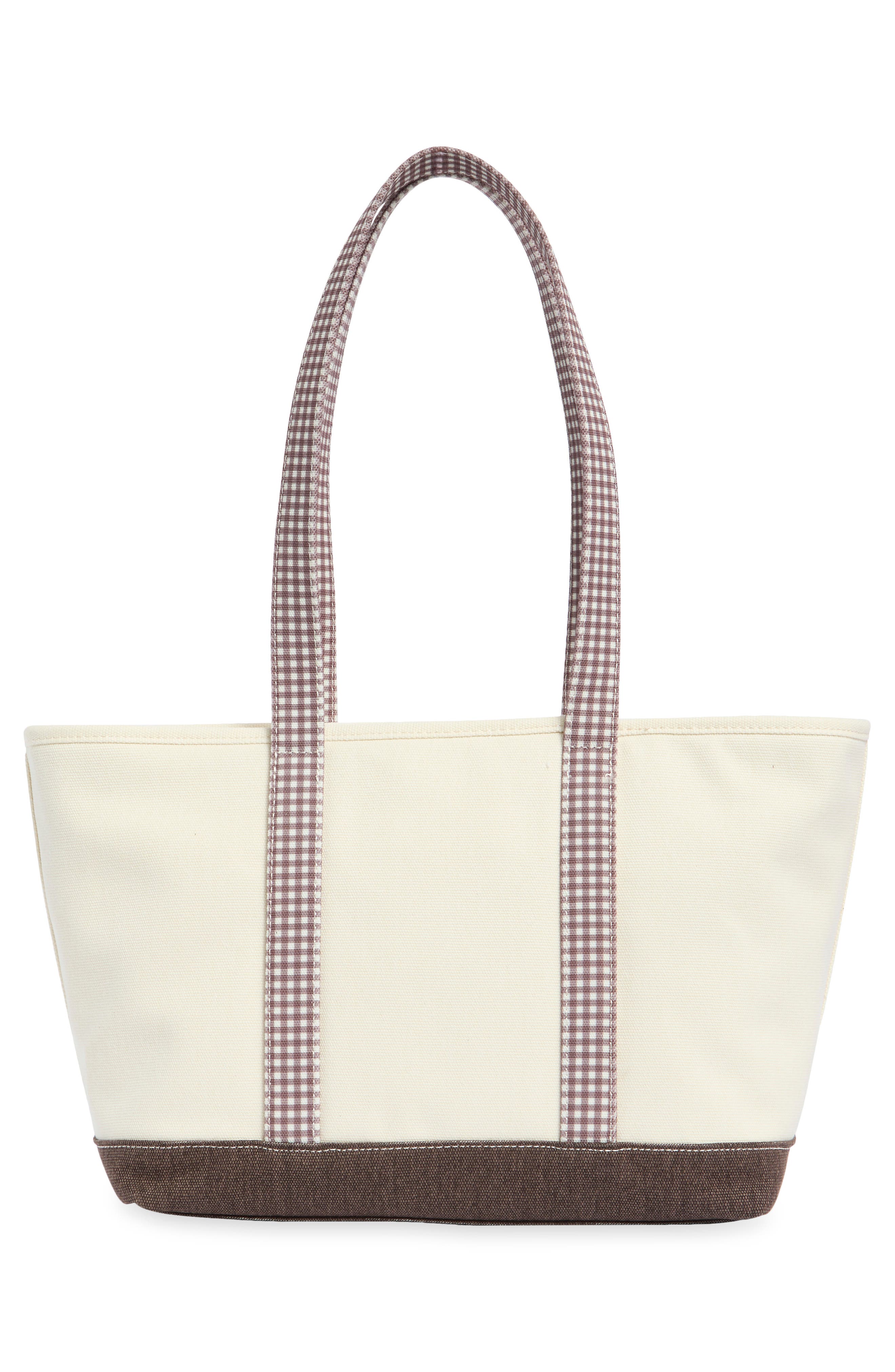 Nanette Lepore Gingham Trim Knit Tote, Alternate, color, Soft Beige / Brown Gingham