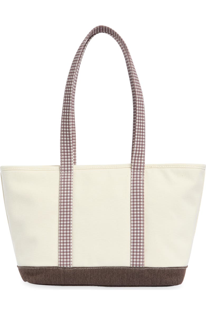 Nanette Lepore Gingham Trim Knit Tote, Alternate, color, Soft Beige / Brown Gingham