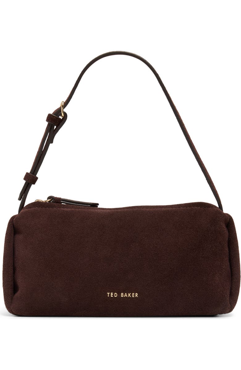 Ted Baker Nicki Suede Shoulder Bag, Main, color, Espresso Suede