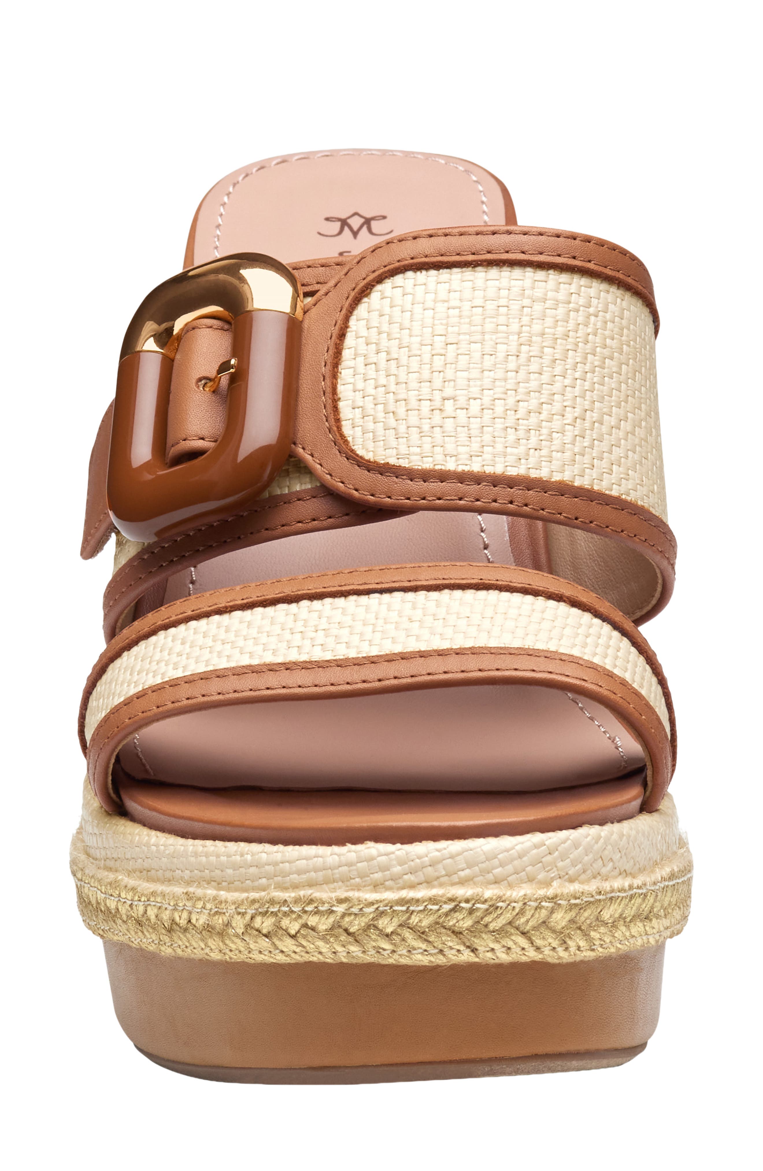 Johnston & Murphy Addison Buckle Platform Wedge Slide Sandal, Alternate, color, Natural Raffia