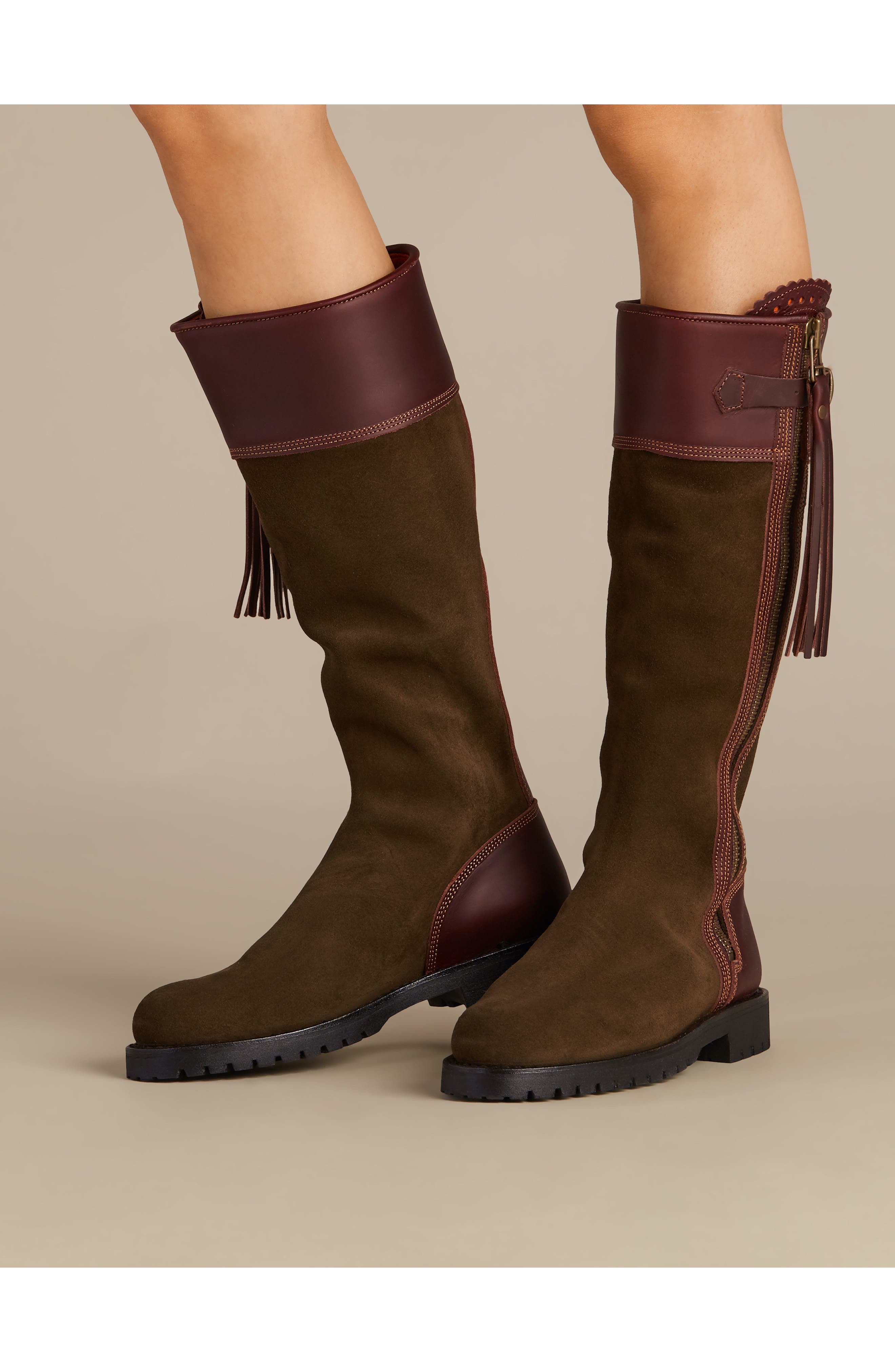 Penelope Chilvers Inclement Long Tassel Waterproof Boot, Alternate, color, Seaweed/Conker