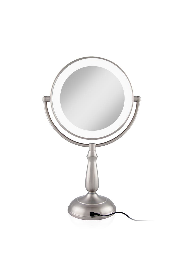 Lighted Makeup Mirror with 12X/1X Magnification & Touch Base Controls, Alternate, color, Satin Nickel