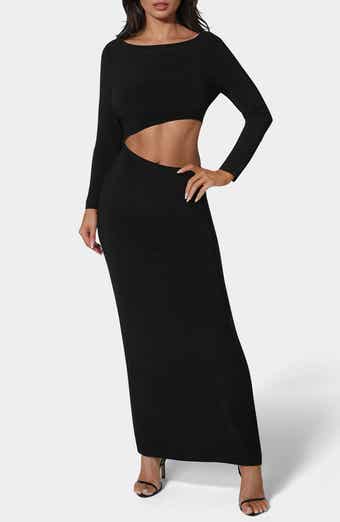bebe Asymmetric Cutout Long Sleeve Dress