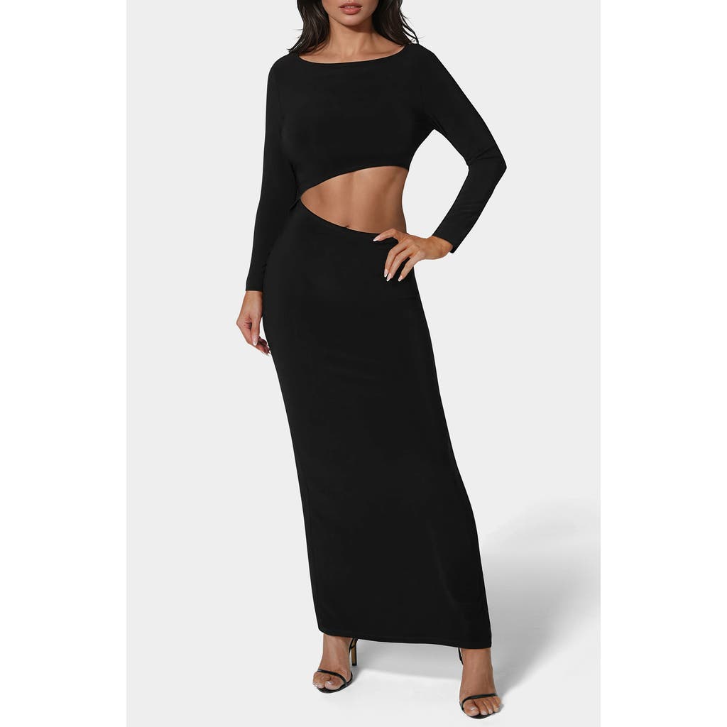 Shop Bebe Asymmetric Cutout Long Sleeve Dress In Black