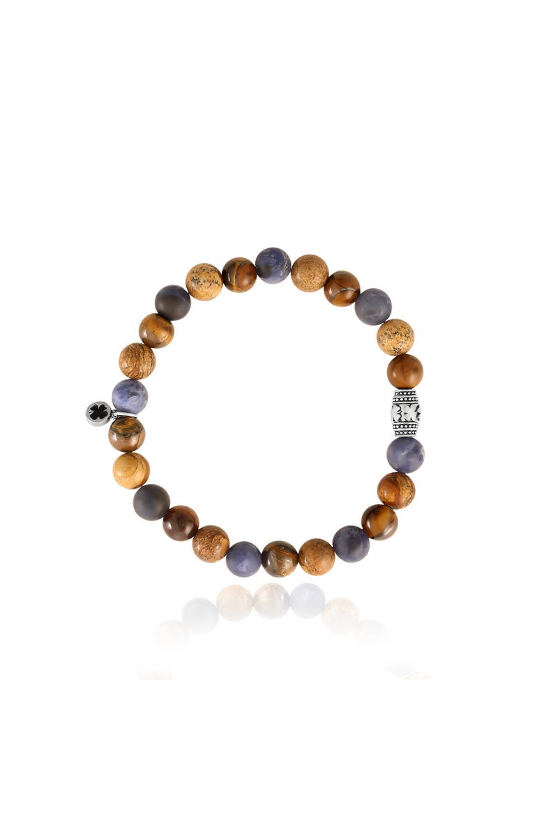 Jasper and Tigers Eye Beaded Elastic Bracelet, Alternate, color, brown, blue