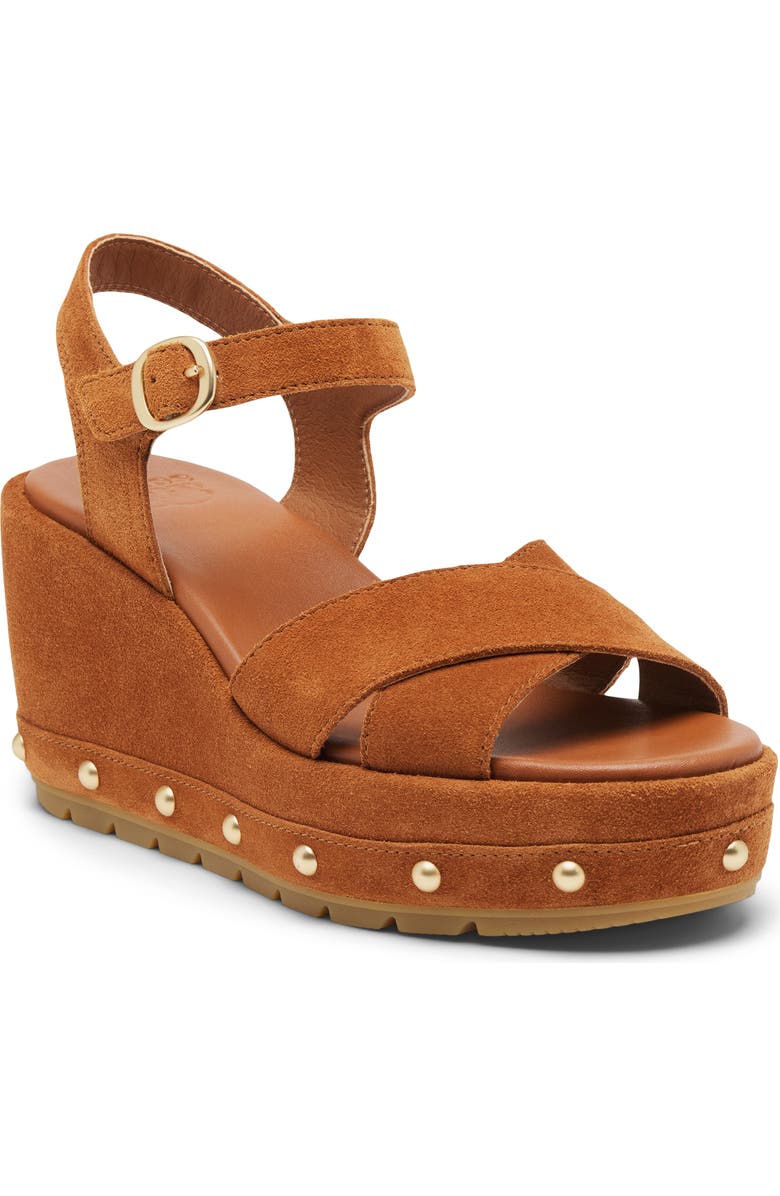SOREL Sunpeak Ankle Strap Platform Wedge Sandal, Main, color, Iced Tea/ Gum