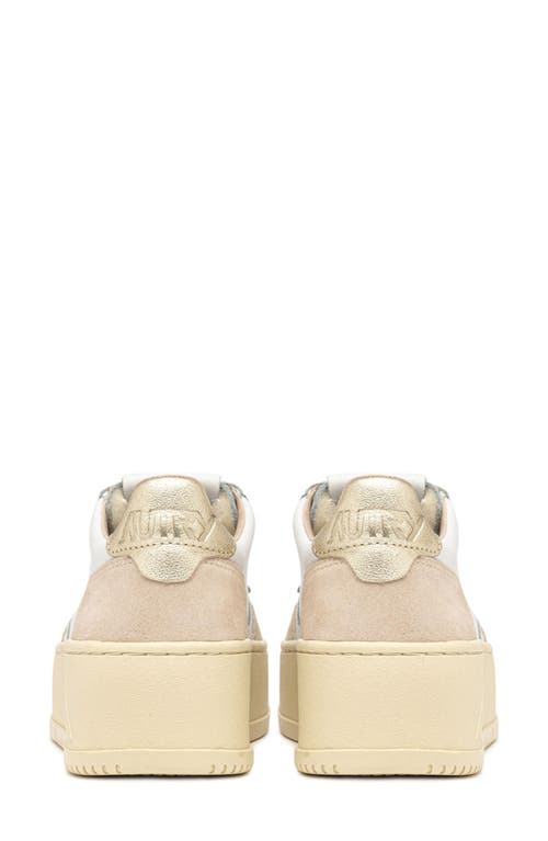 Autry Low Top Leather Sneakers With Metallic Panels In White