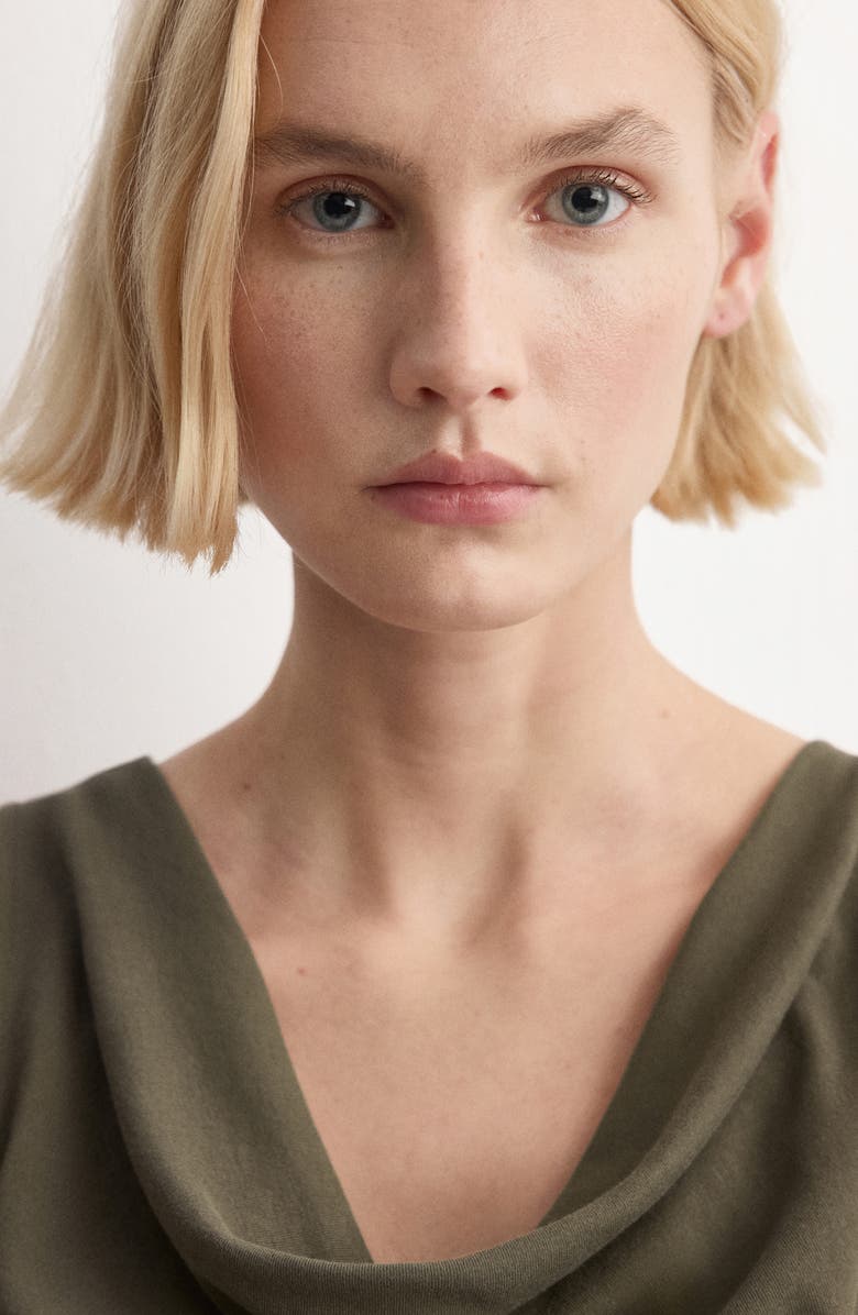 MANGO Fitted Cowl Neck Sleeveless Cotton Top, Alternate, color, Khaki Green